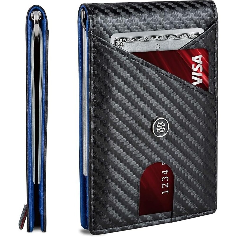 Suavell Ocean Stone Pilot Leather Slim Bi-Fold Wallet for Men RFID Money Clip
